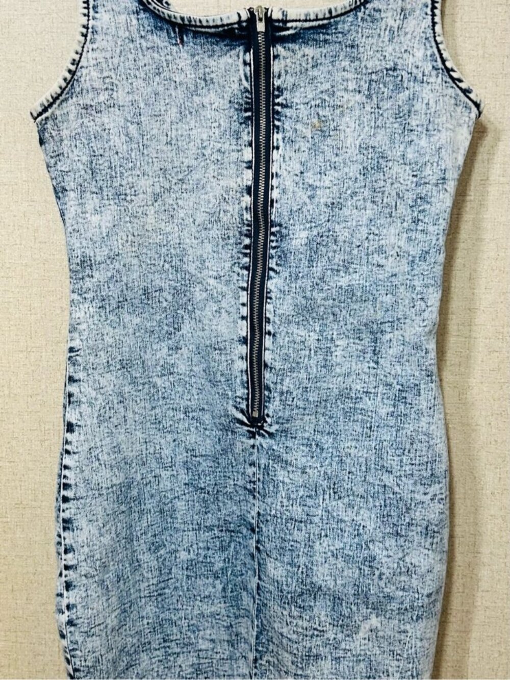 Sleeveless Acid Wash Mini Dress - Light Blue - Picture 2 of 2